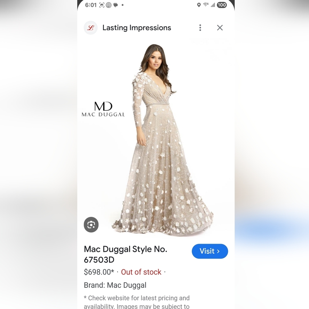 Mac Duggal Cream Floral Appliqué Gown